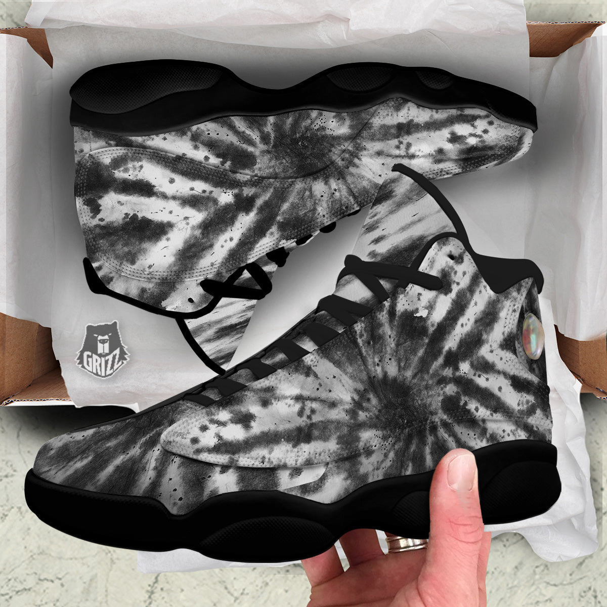 Tie Dye Black White Print Pattern Black Basketball Shoes-grizzshop