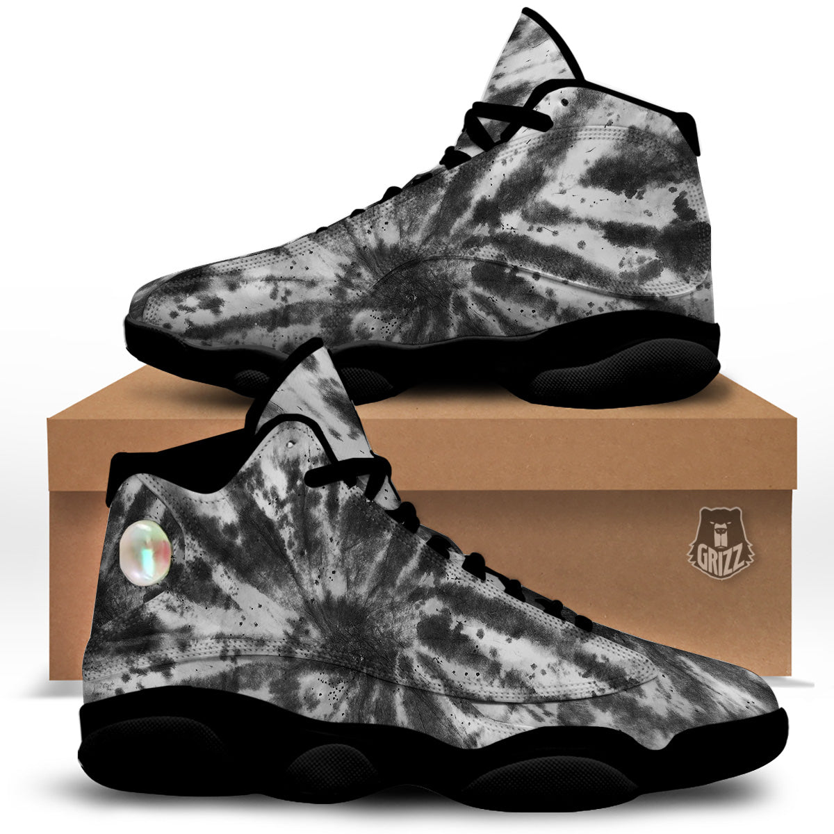 Tie Dye Black White Print Pattern Black Basketball Shoes-grizzshop