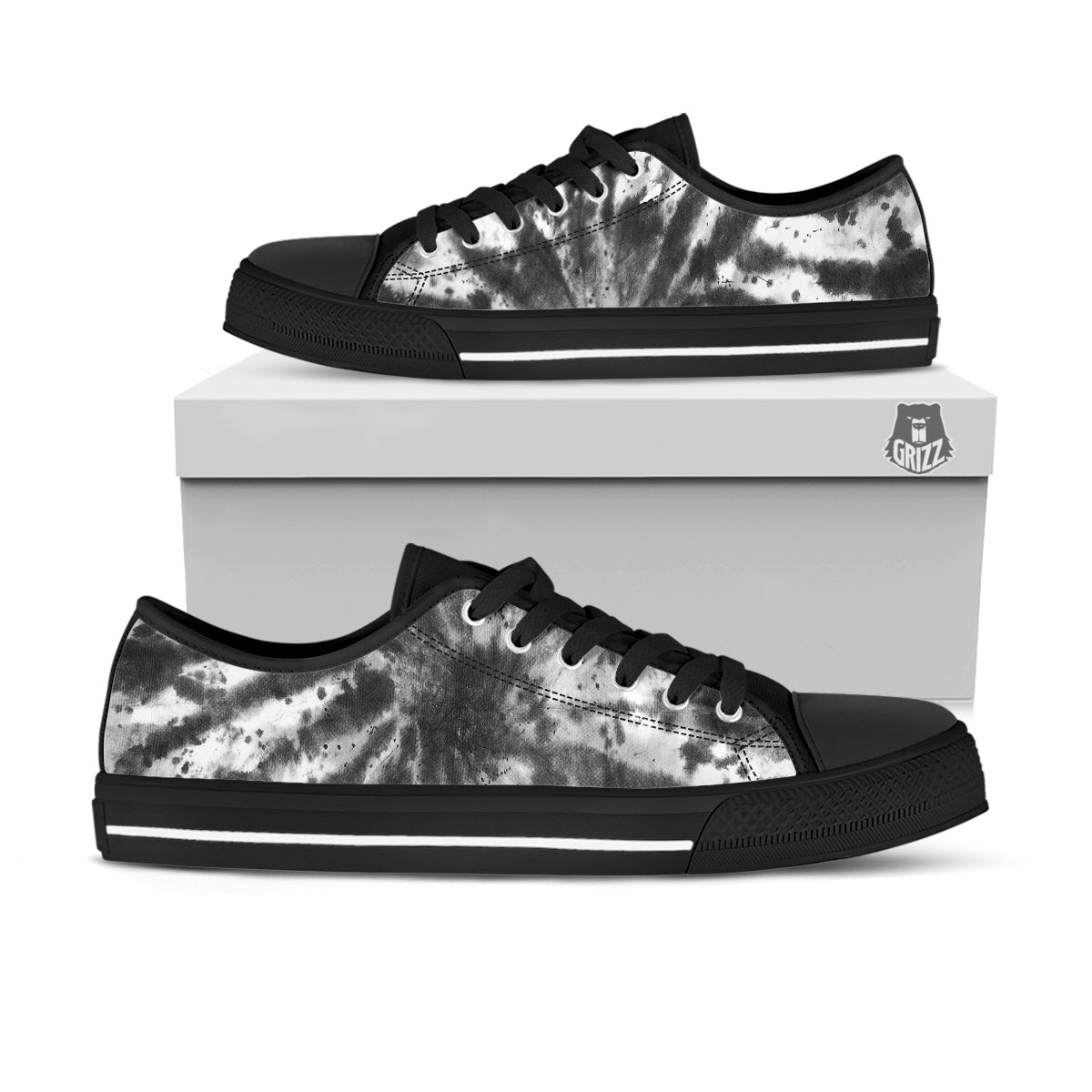 Tie Dye Black White Print Pattern Black Low Top Shoes-grizzshop