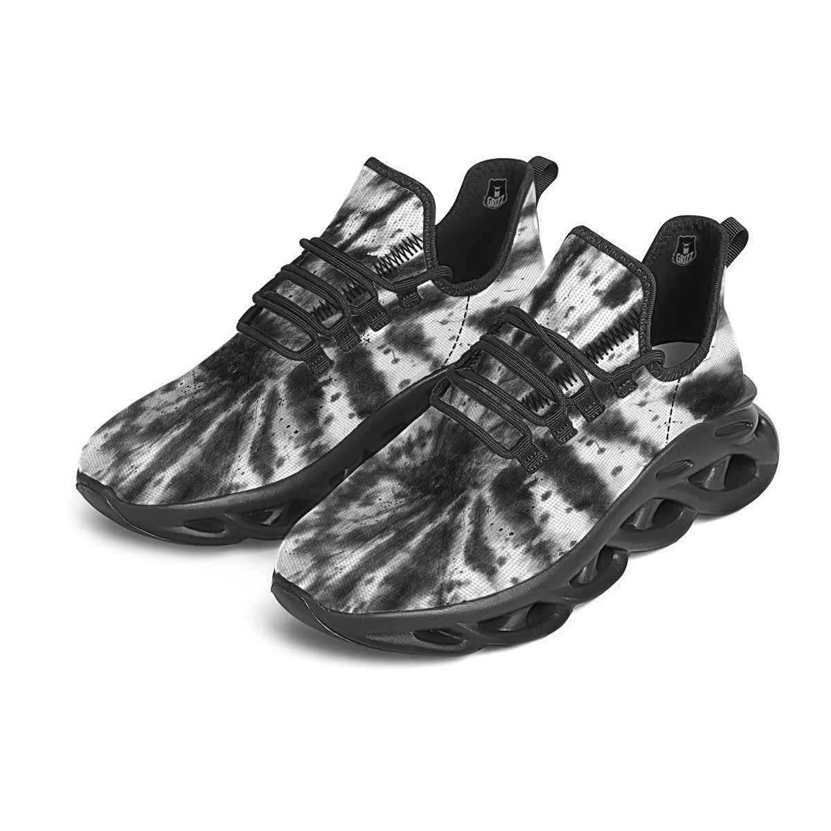 Tie Dye Black White Print Pattern Black Running Shoes-grizzshop