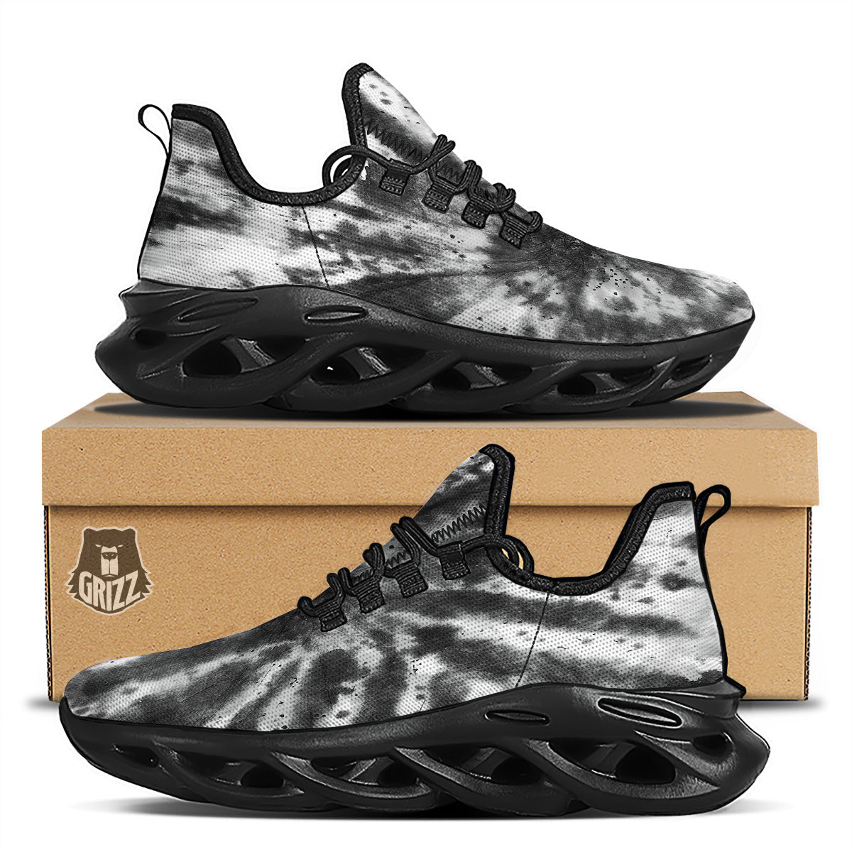 Tie Dye Black White Print Pattern Black Running Shoes-grizzshop
