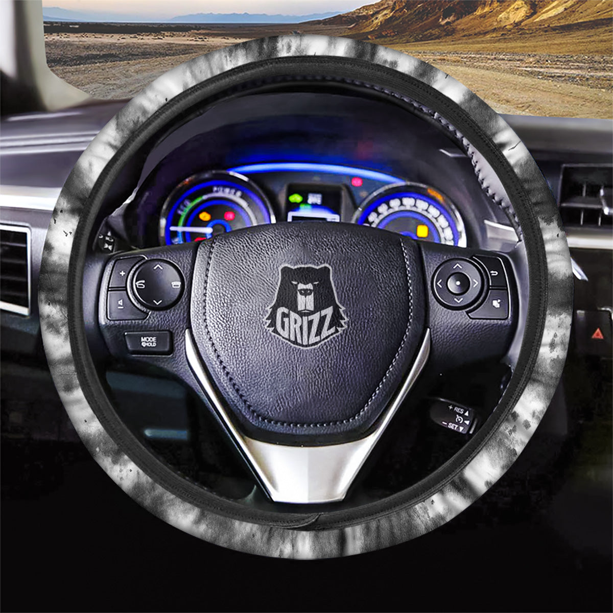 Tie Dye Black White Print Pattern Car Steering Wheel Cover-grizzshop