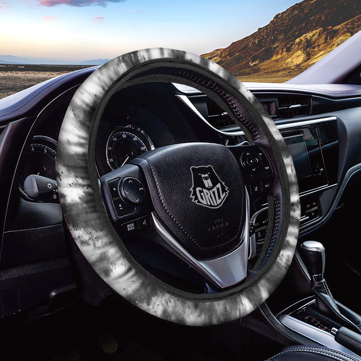 Tie Dye Black White Print Pattern Car Steering Wheel Cover-grizzshop