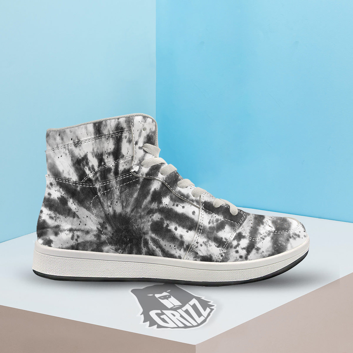 Tie Dye Black White Print Pattern High Top Sneakers-grizzshop