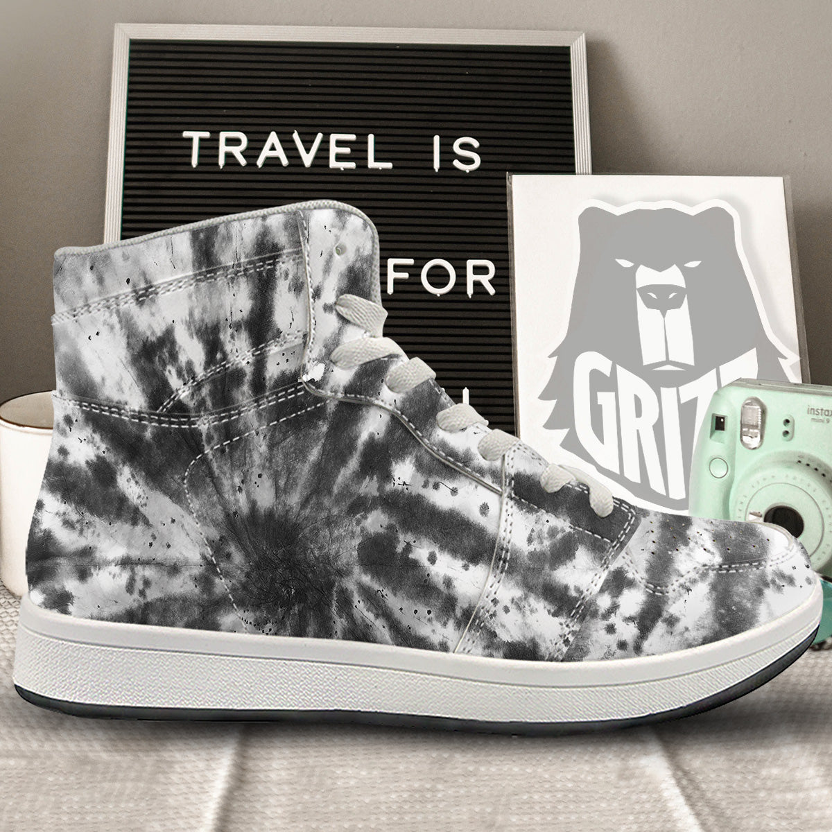 Tie Dye Black White Print Pattern High Top Sneakers-grizzshop