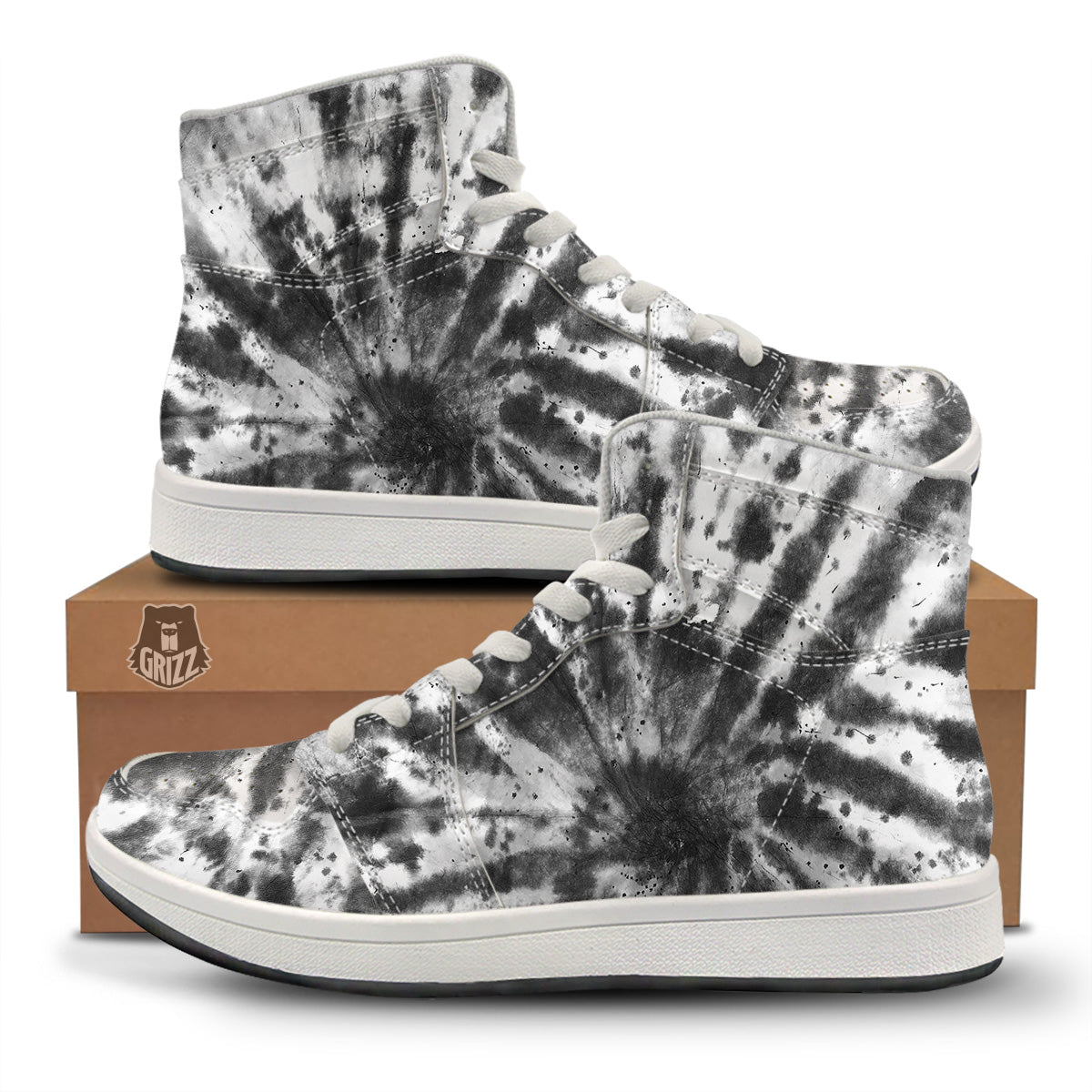Tie Dye Black White Print Pattern High Top Sneakers-grizzshop