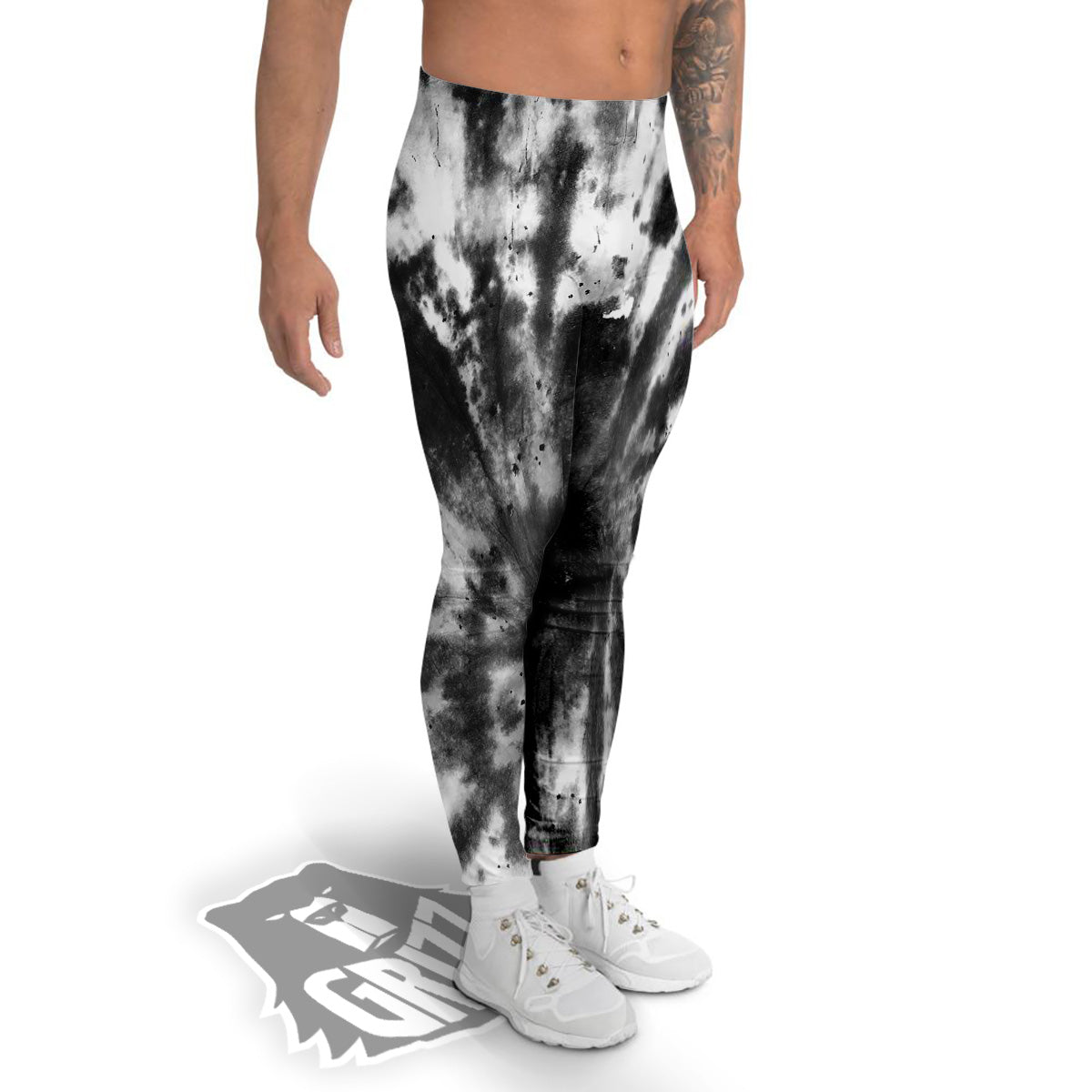 Tie Dye Black White Print Pattern Men's Leggings-grizzshop