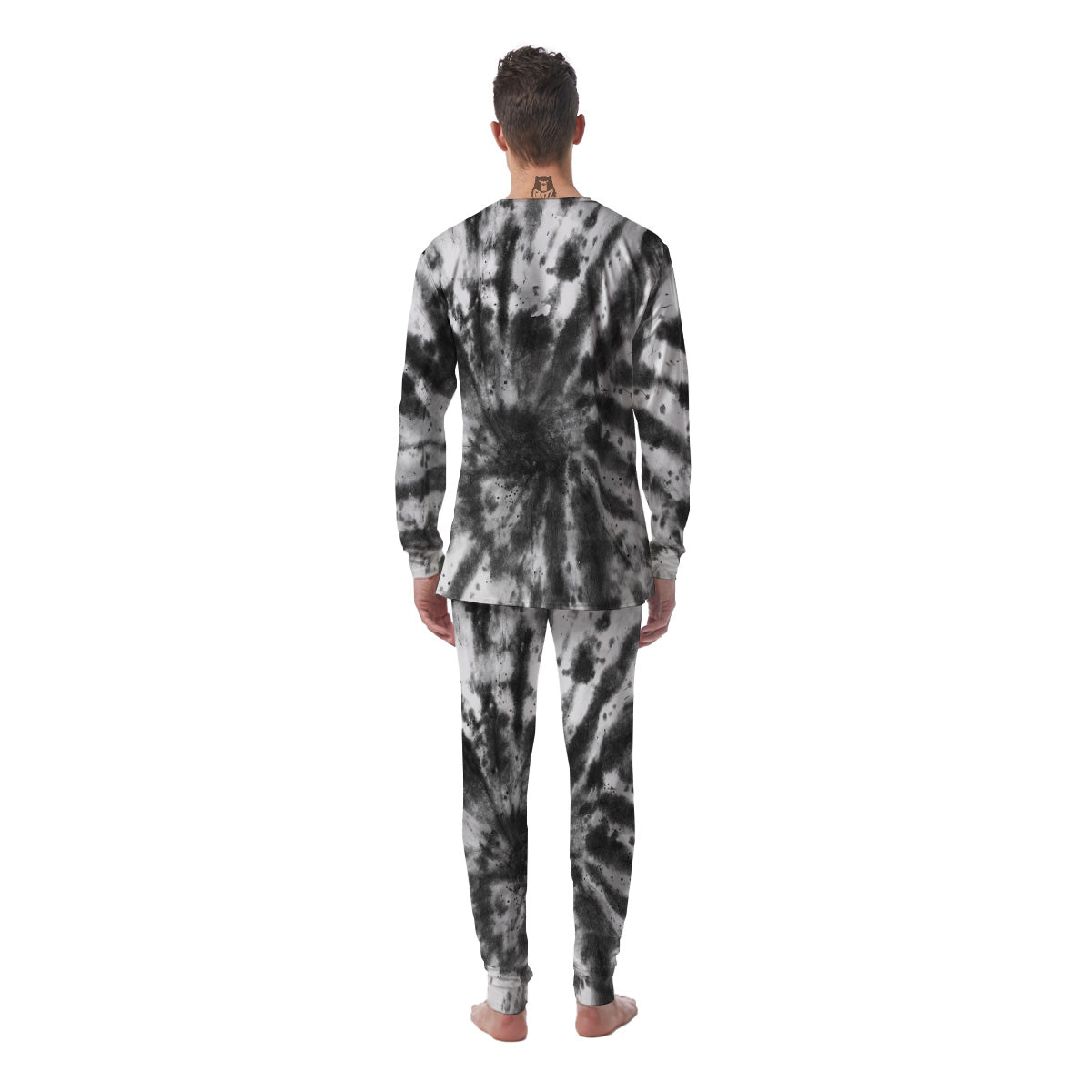 Tie Dye Black White Print Pattern Men's Pajamas-grizzshop