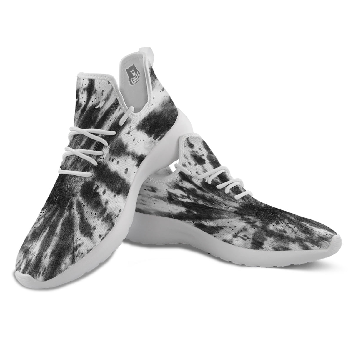 Tie Dye Black White Print Pattern White Athletic Shoes-grizzshop