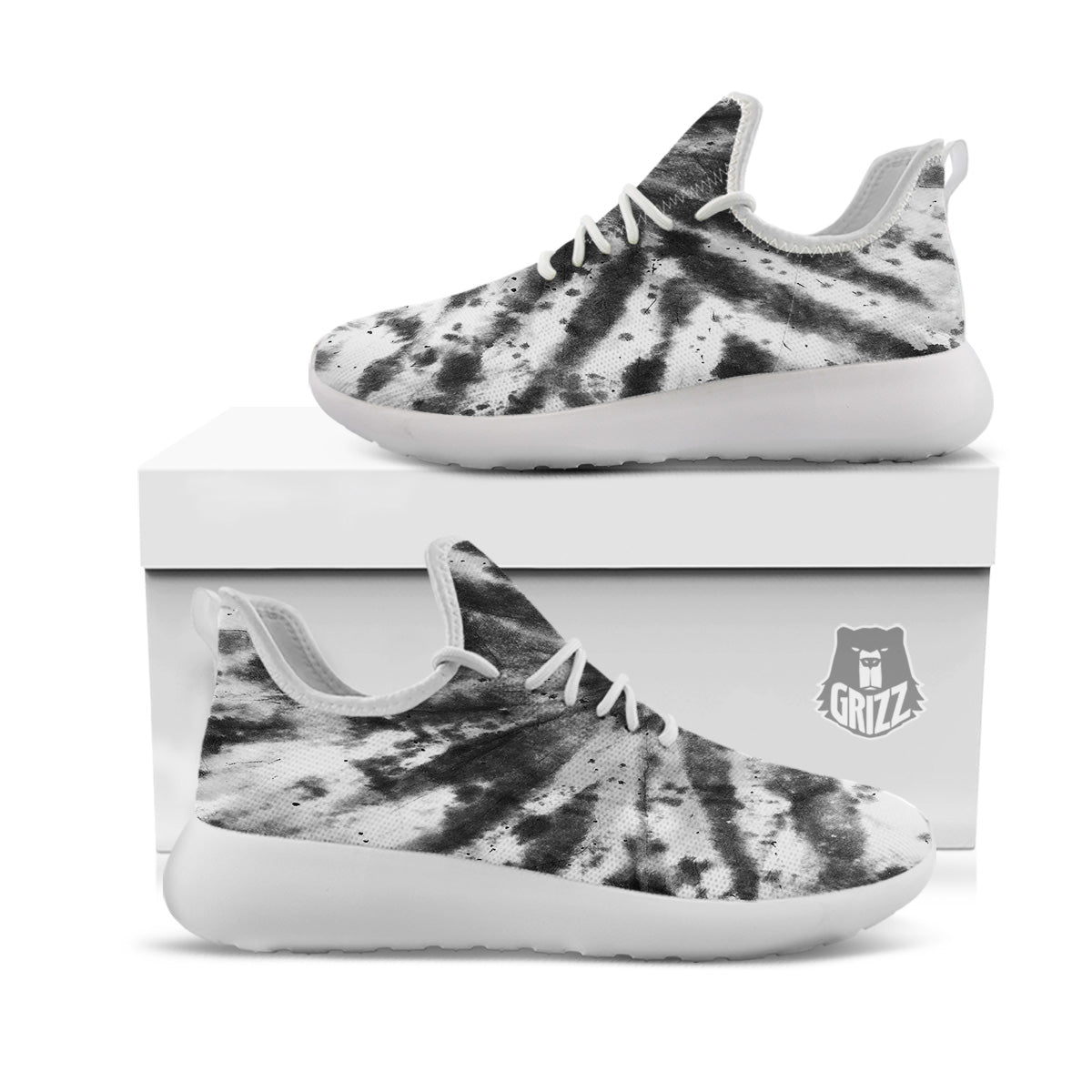 Tie Dye Black White Print Pattern White Athletic Shoes-grizzshop