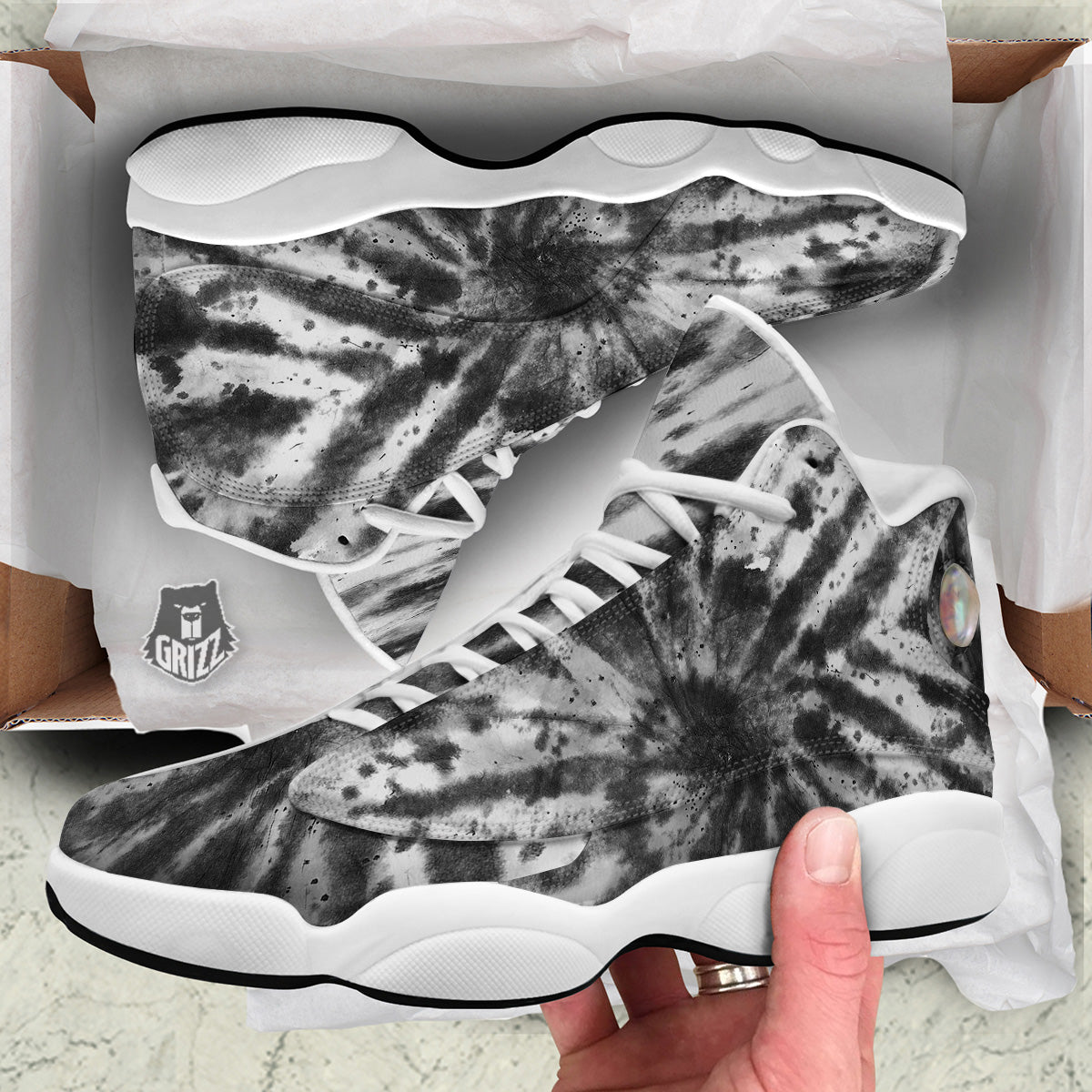 Tie Dye Black White Print Pattern White Basketball Shoes-grizzshop