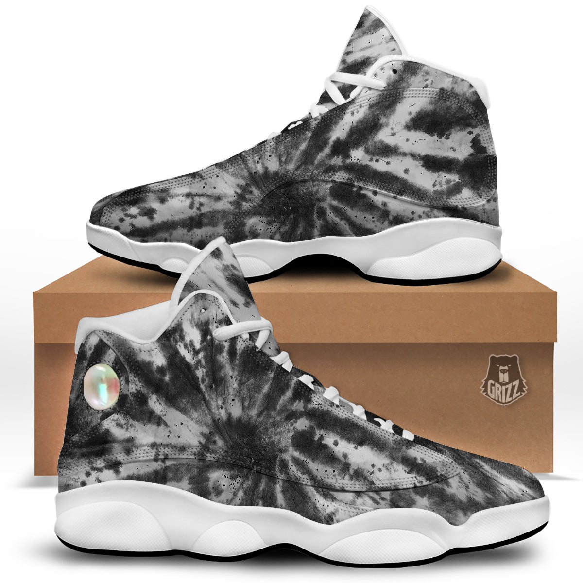 Tie Dye Black White Print Pattern White Basketball Shoes-grizzshop