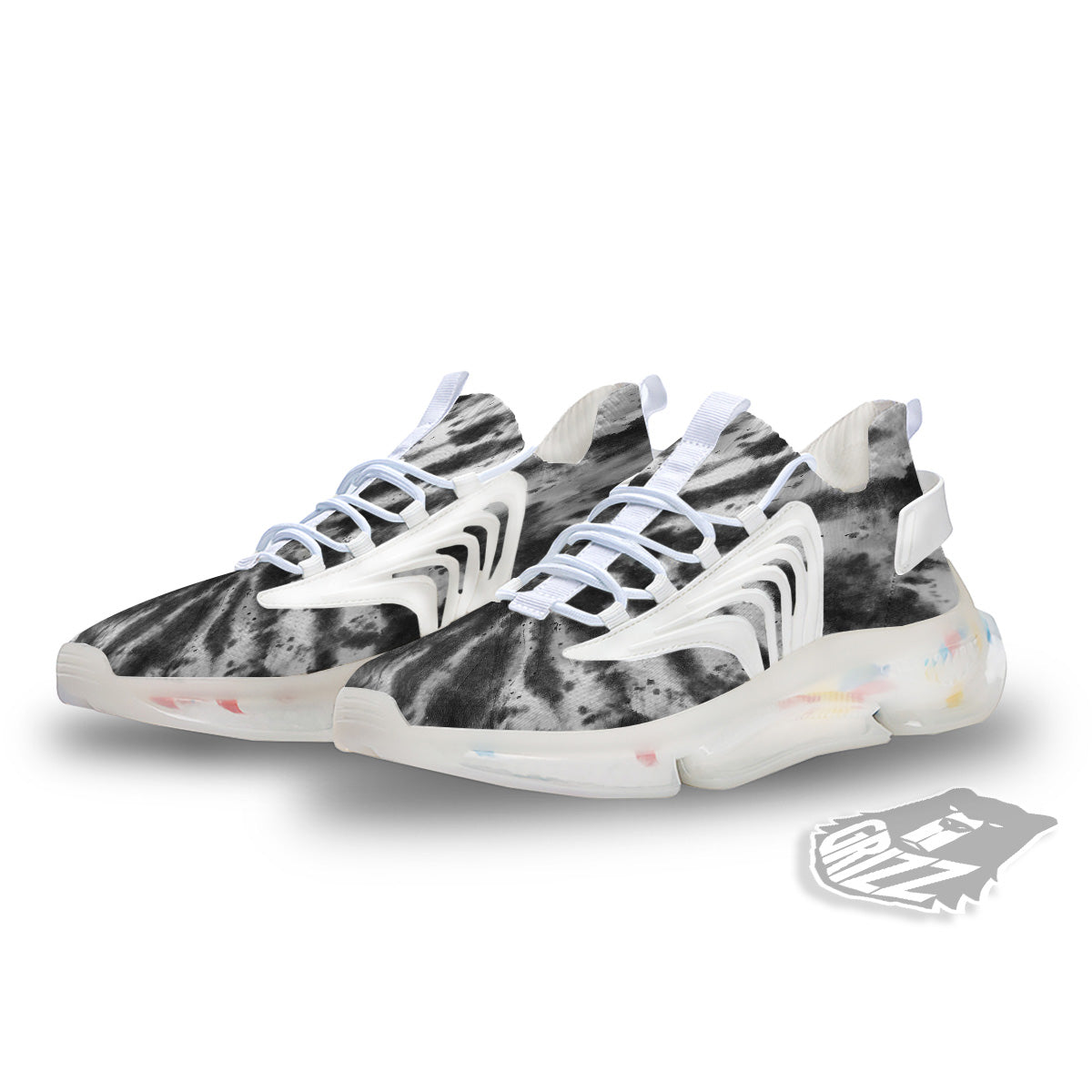 Tie Dye Black White Print Pattern White Gym Shoes-grizzshop