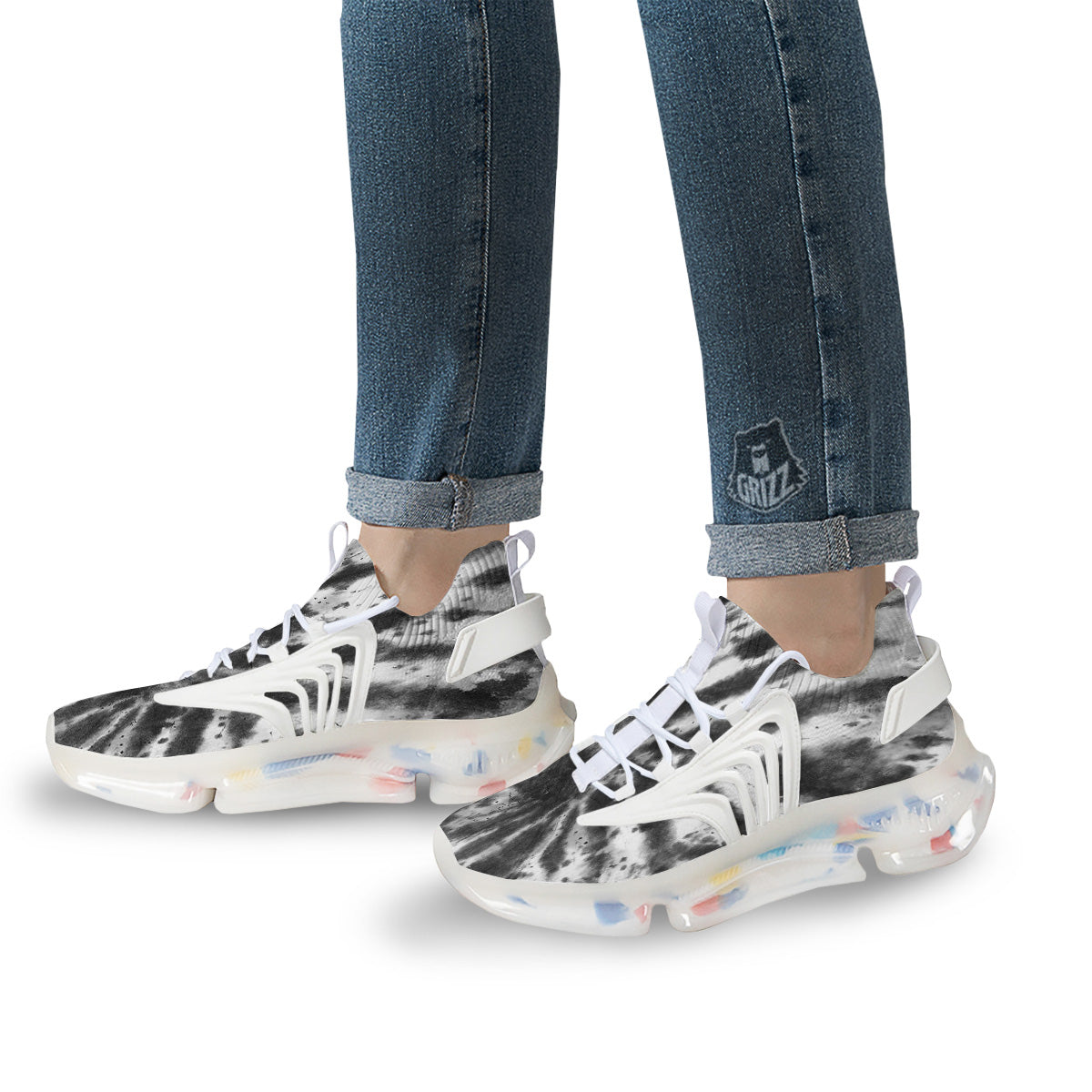 Tie Dye Black White Print Pattern White Gym Shoes-grizzshop