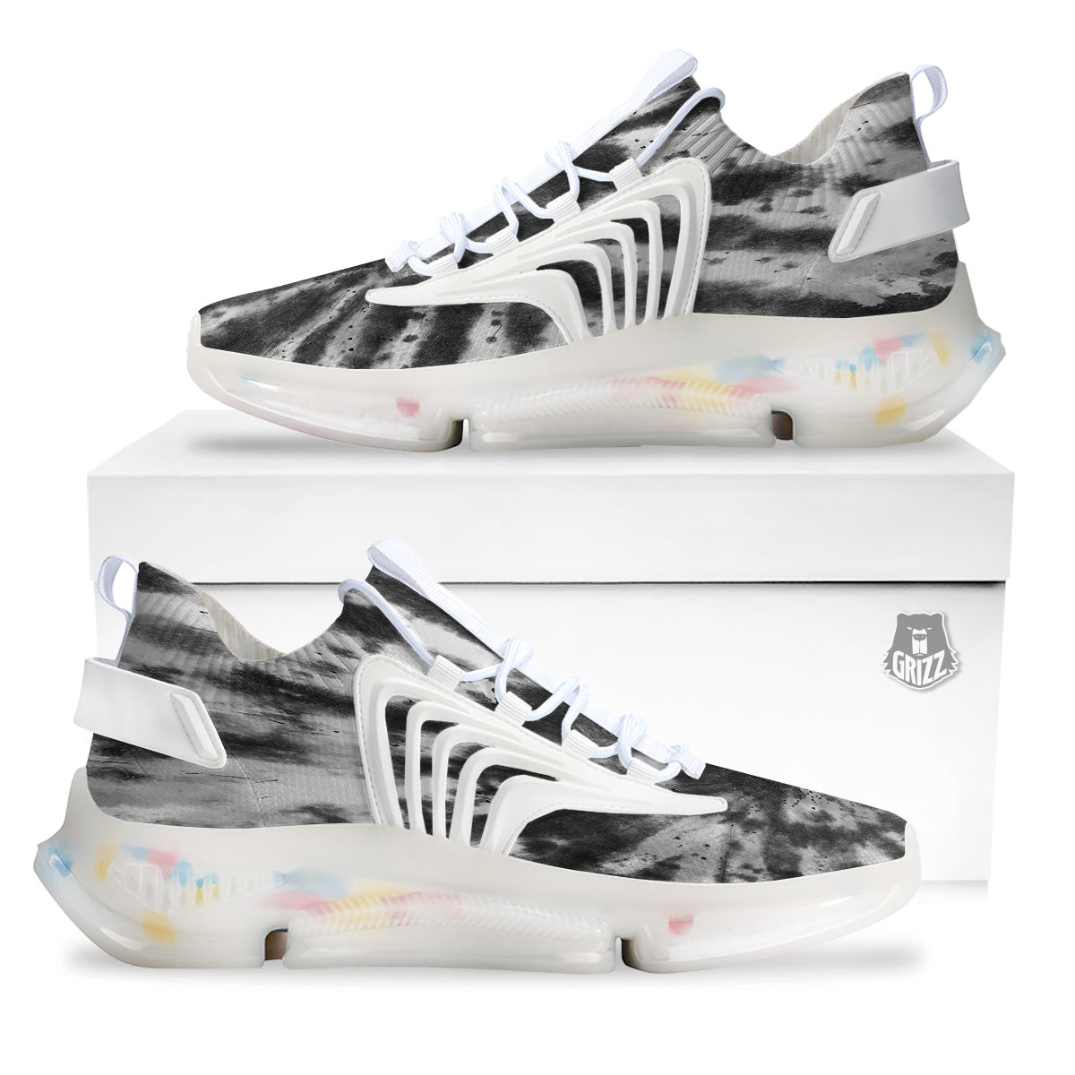 Tie Dye Black White Print Pattern White Gym Shoes-grizzshop