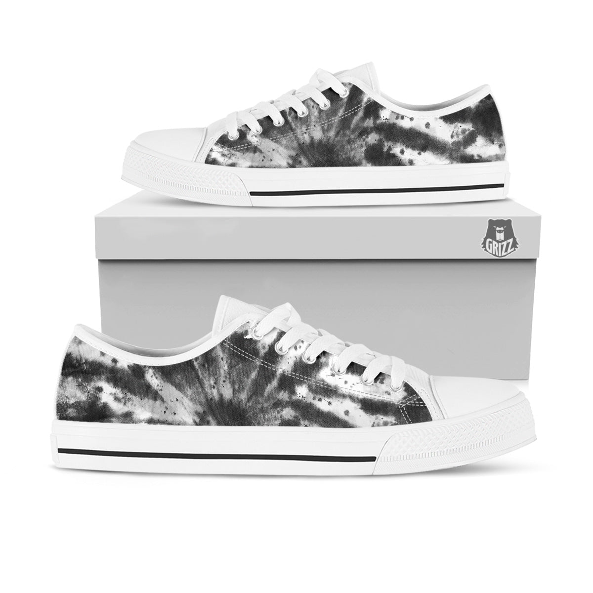 Tie Dye Black White Print Pattern White Low Top Shoes-grizzshop