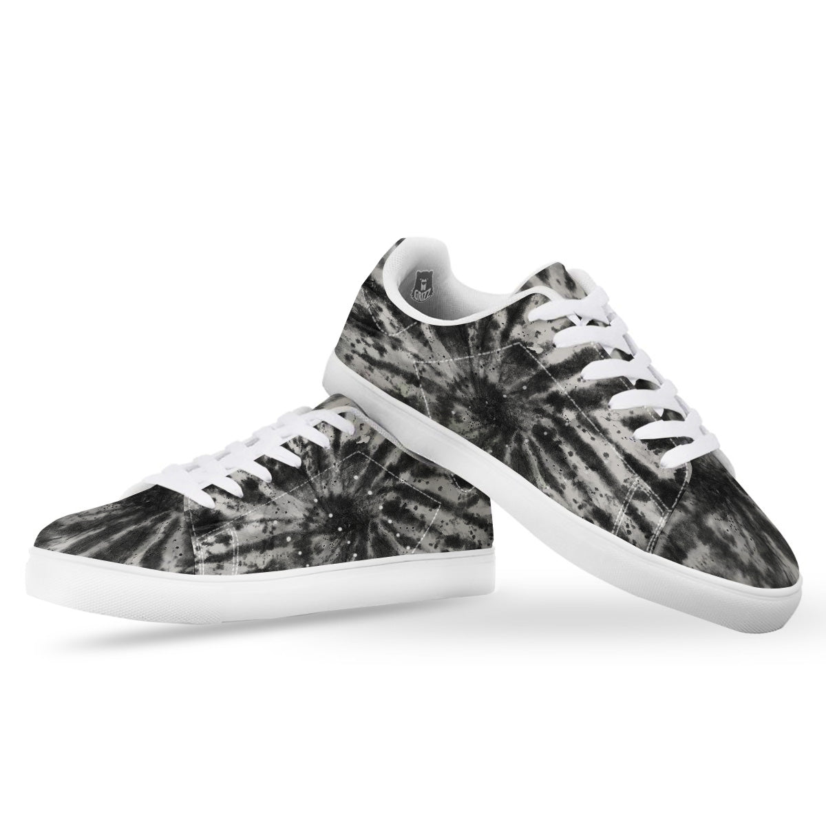 Tie Dye Black White Print Pattern White Low Top Sneakers-grizzshop
