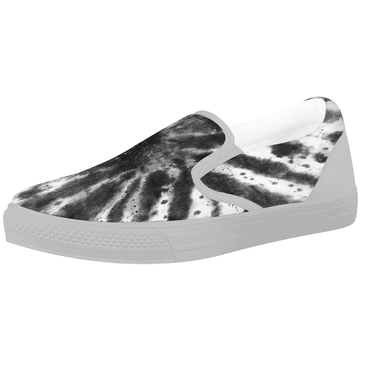 Tie Dye Black White Print Pattern White Slip On Shoes-grizzshop