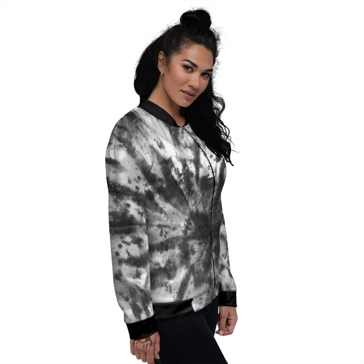 Tie Dye Black White Print Pattern Women's Bomber Jacket-grizzshop