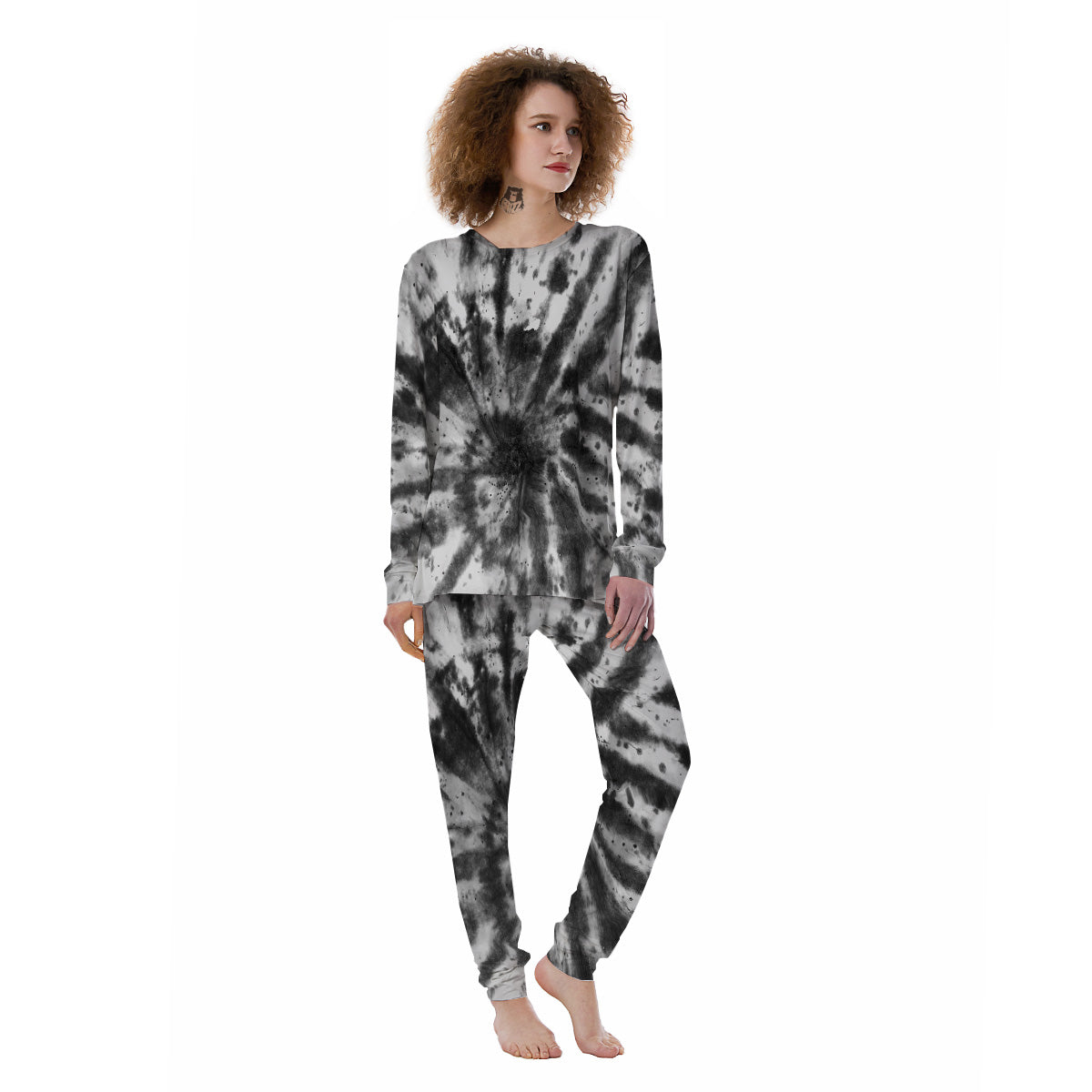 Tie Dye Black White Print Pattern Women's Pajamas-grizzshop