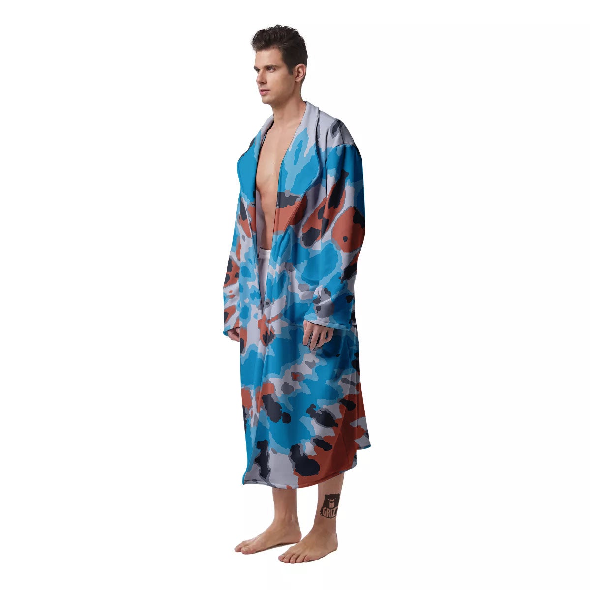 Tie Dye Blue And Orange Print Men's Robe-grizzshop