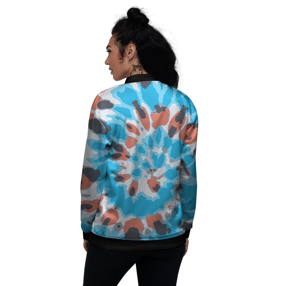 Tie Dye Blue And Orange Print Women's Bomber Jacket-grizzshop