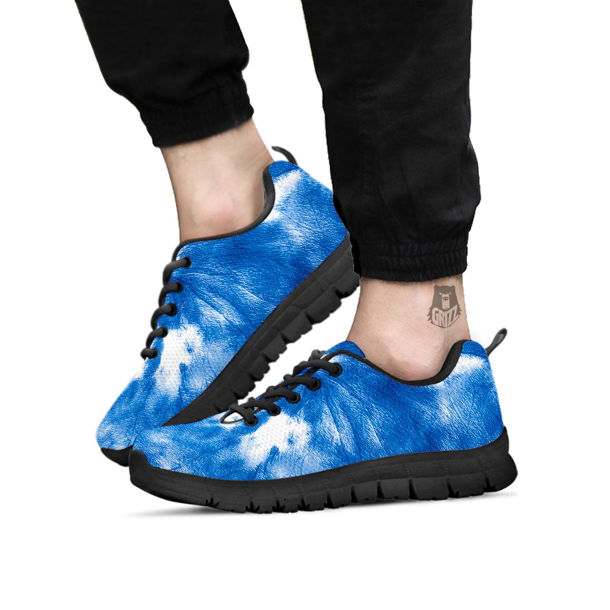 Tie Dye Blue And White Print Black Sneaker-grizzshop