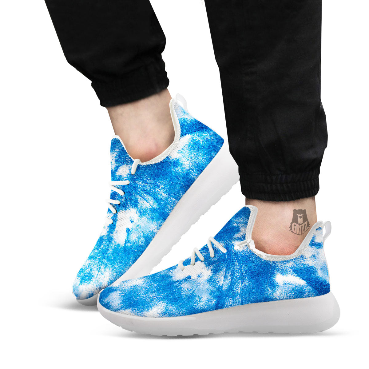 Tie Dye Blue And White Print White Athletic Shoes-grizzshop