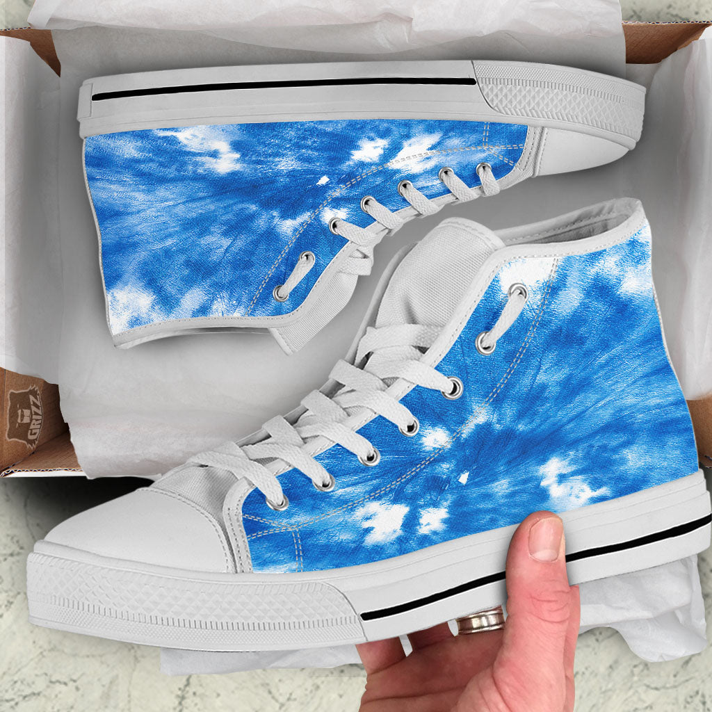 Tie Dye Blue And White Print White High Top Shoes-grizzshop