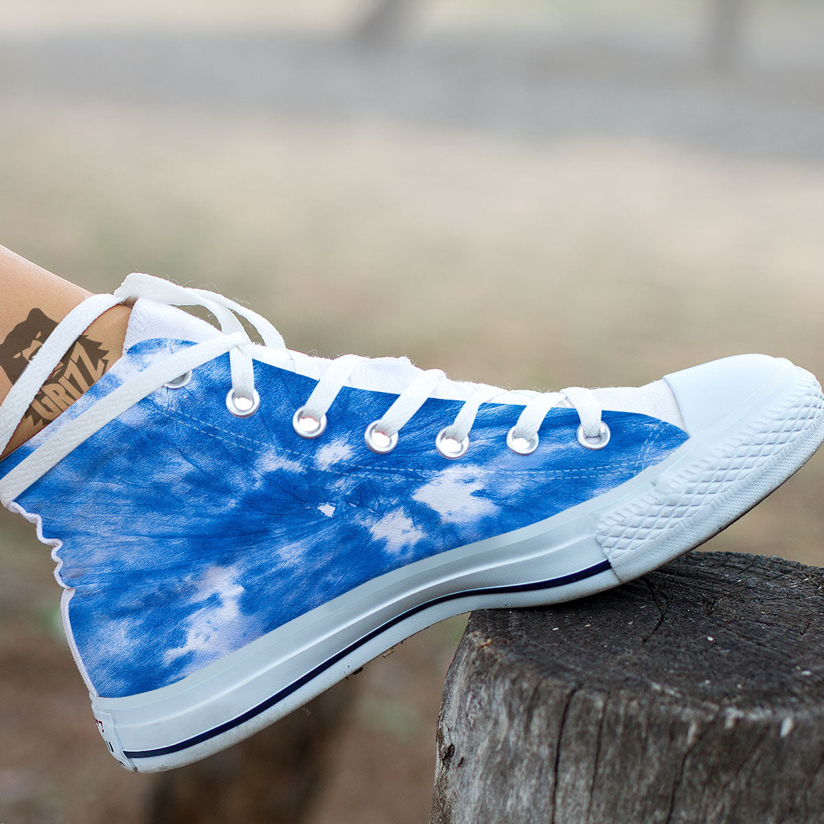 Tie Dye Blue And White Print White High Top Shoes-grizzshop