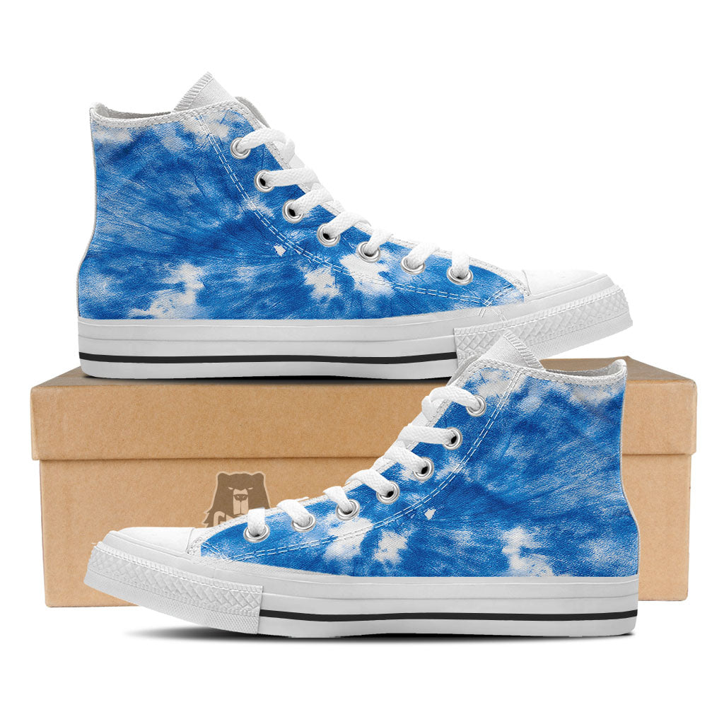 Tie Dye Blue And White Print White High Top Shoes-grizzshop