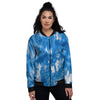 Tie Dye Blue And White Print Women's Bomber Jacket-grizzshop