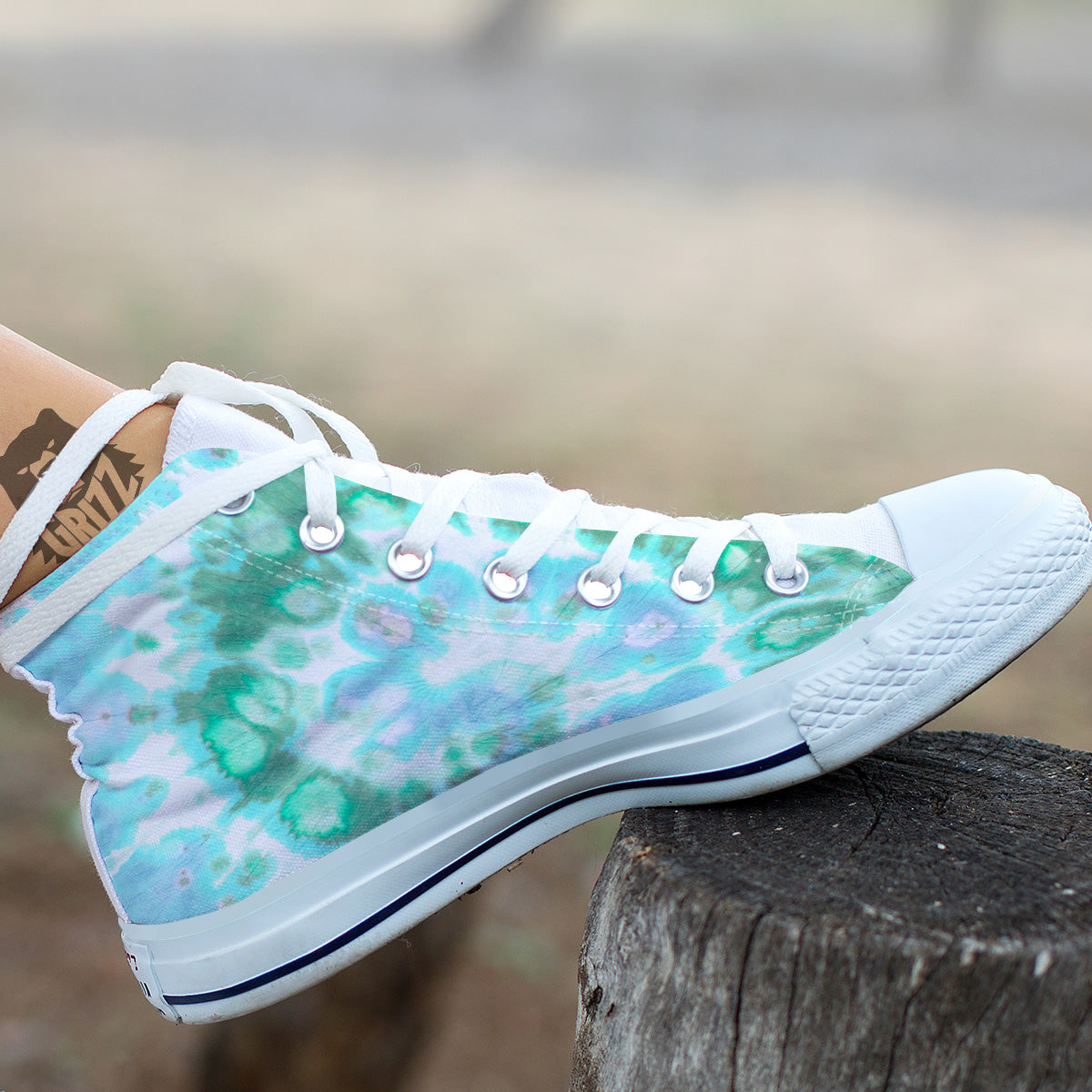 Tie Dye Blue Green And White Print White High Top Shoes-grizzshop