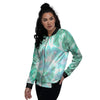 Tie Dye Blue Green And White Print Women's Bomber Jacket-grizzshop