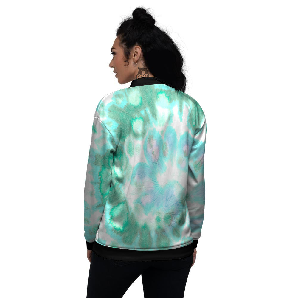 Tie Dye Blue Green And White Print Women's Bomber Jacket-grizzshop