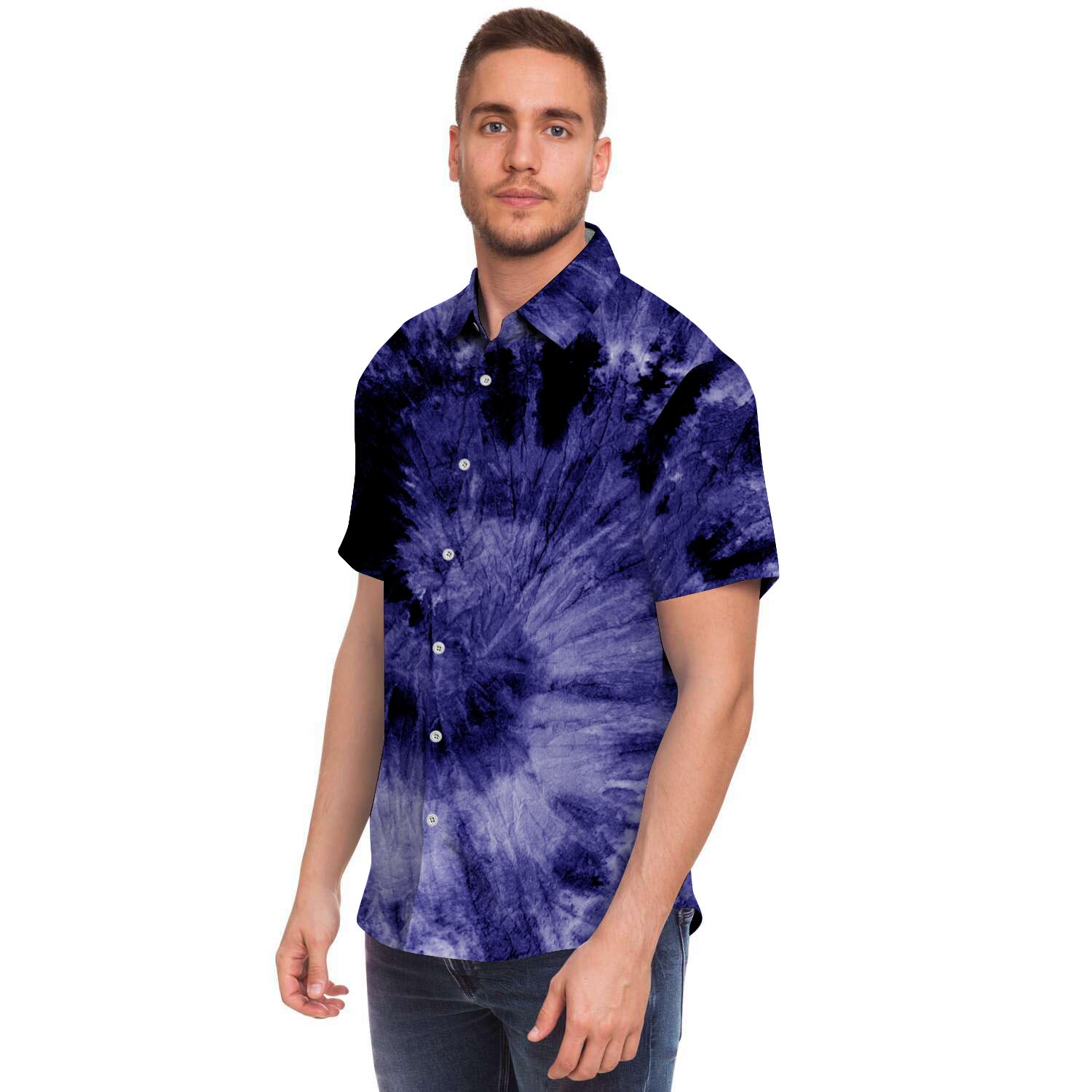 Tie Dye Blue Men's Short Sleeve Shirt-grizzshop
