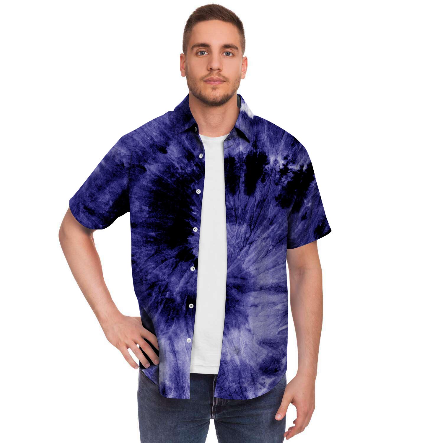Tie Dye Blue Men's Short Sleeve Shirt-grizzshop