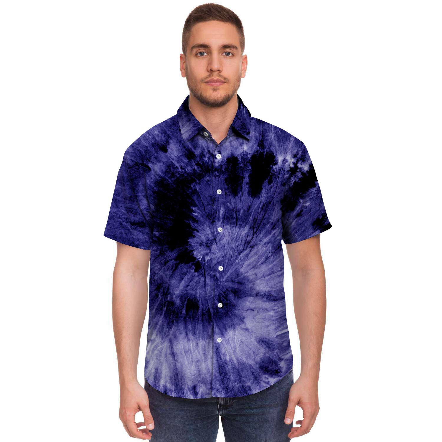 Tie Dye Blue Men's Short Sleeve Shirt-grizzshop