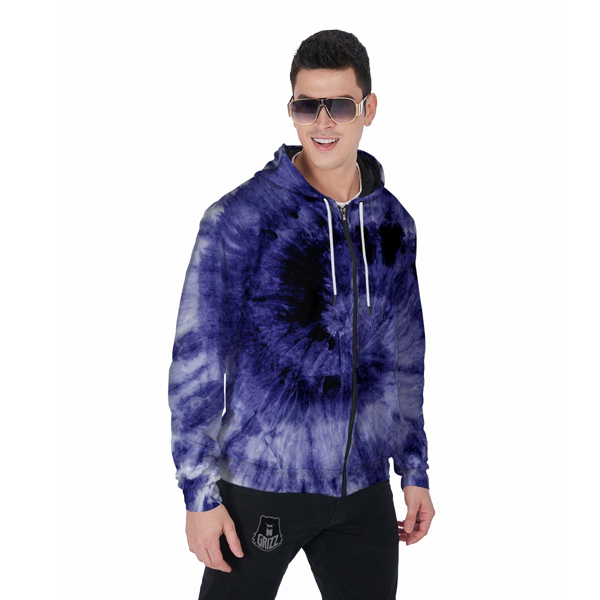 Tie Dye Blue Men's Zip Up Hoodie-grizzshop