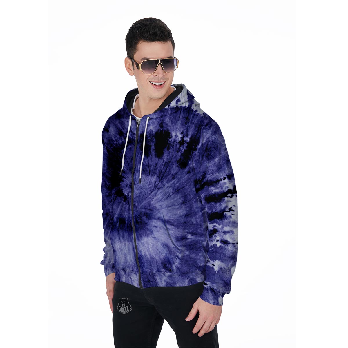 Tie Dye Blue Men's Zip Up Hoodie-grizzshop