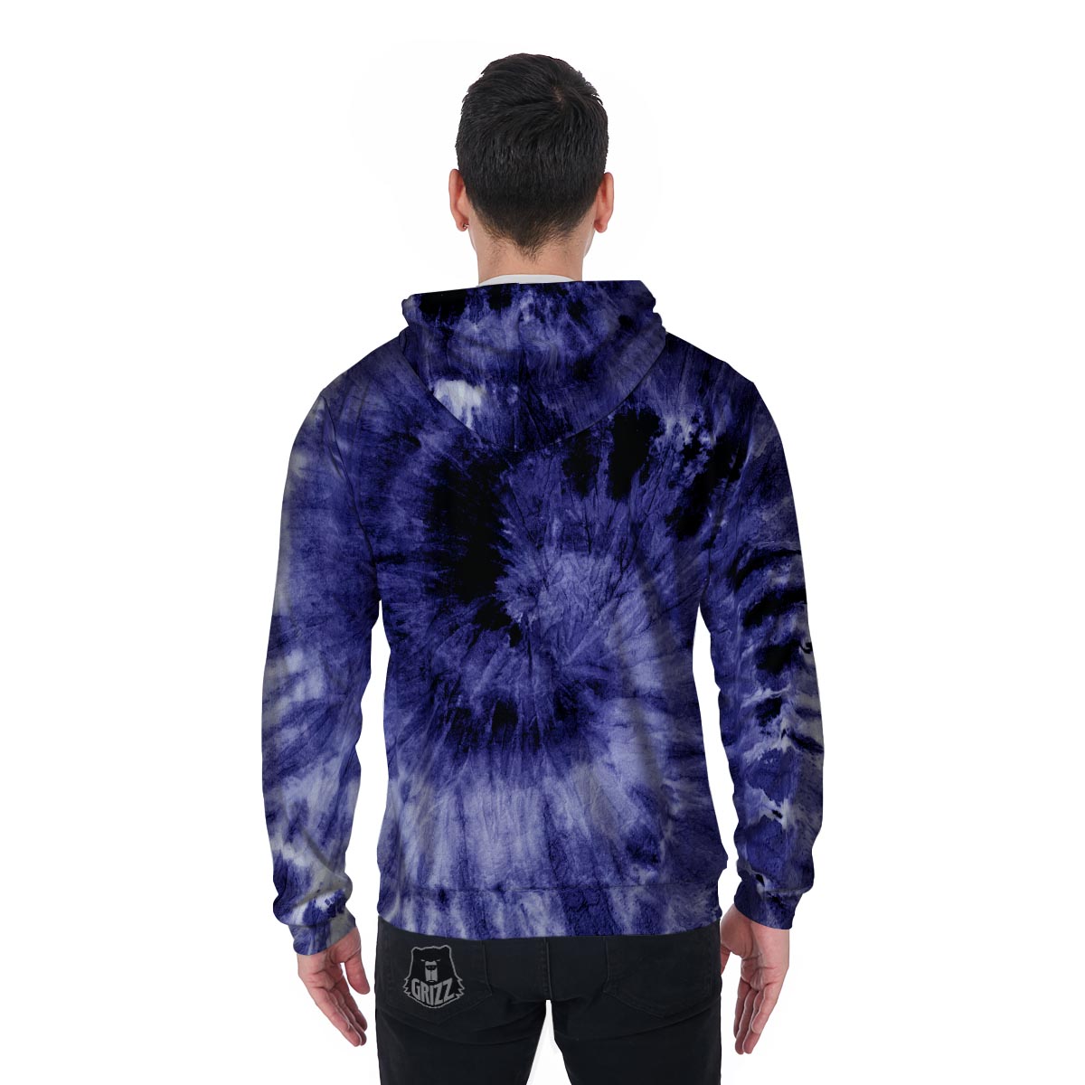 Tie Dye Blue Men's Zip Up Hoodie-grizzshop