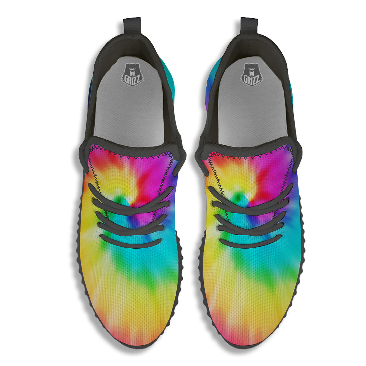 Tie Dye Blue Pink And Yellow Print Black Walking Shoes-grizzshop