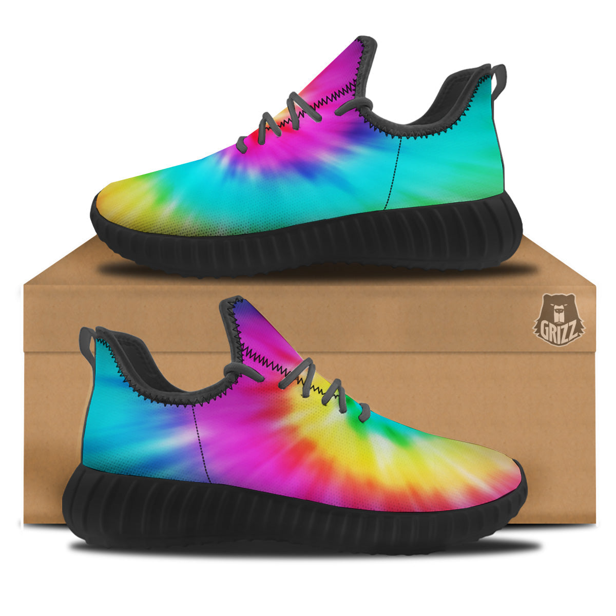 Tie Dye Blue Pink And Yellow Print Black Walking Shoes-grizzshop