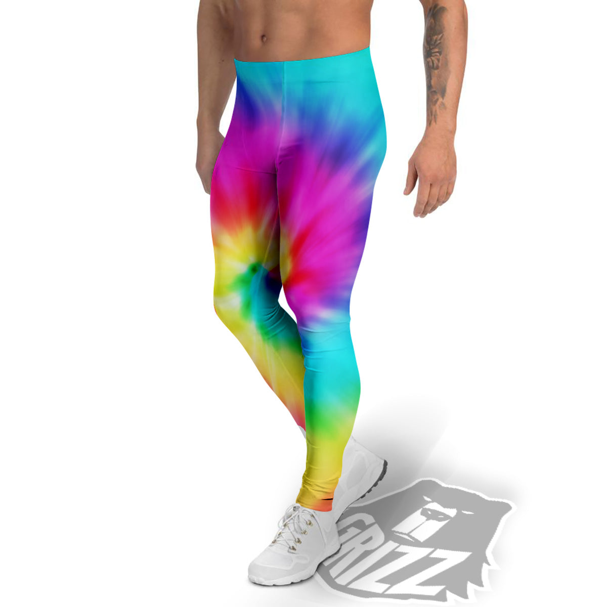 Tie Dye Blue Pink And Yellow Print Men's Leggings-grizzshop