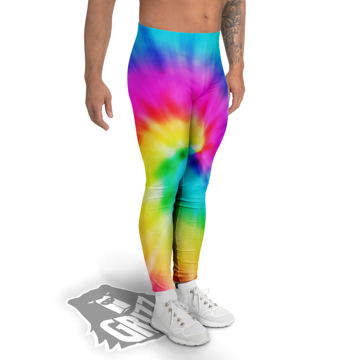 Tie Dye Blue Pink And Yellow Print Men's Leggings-grizzshop