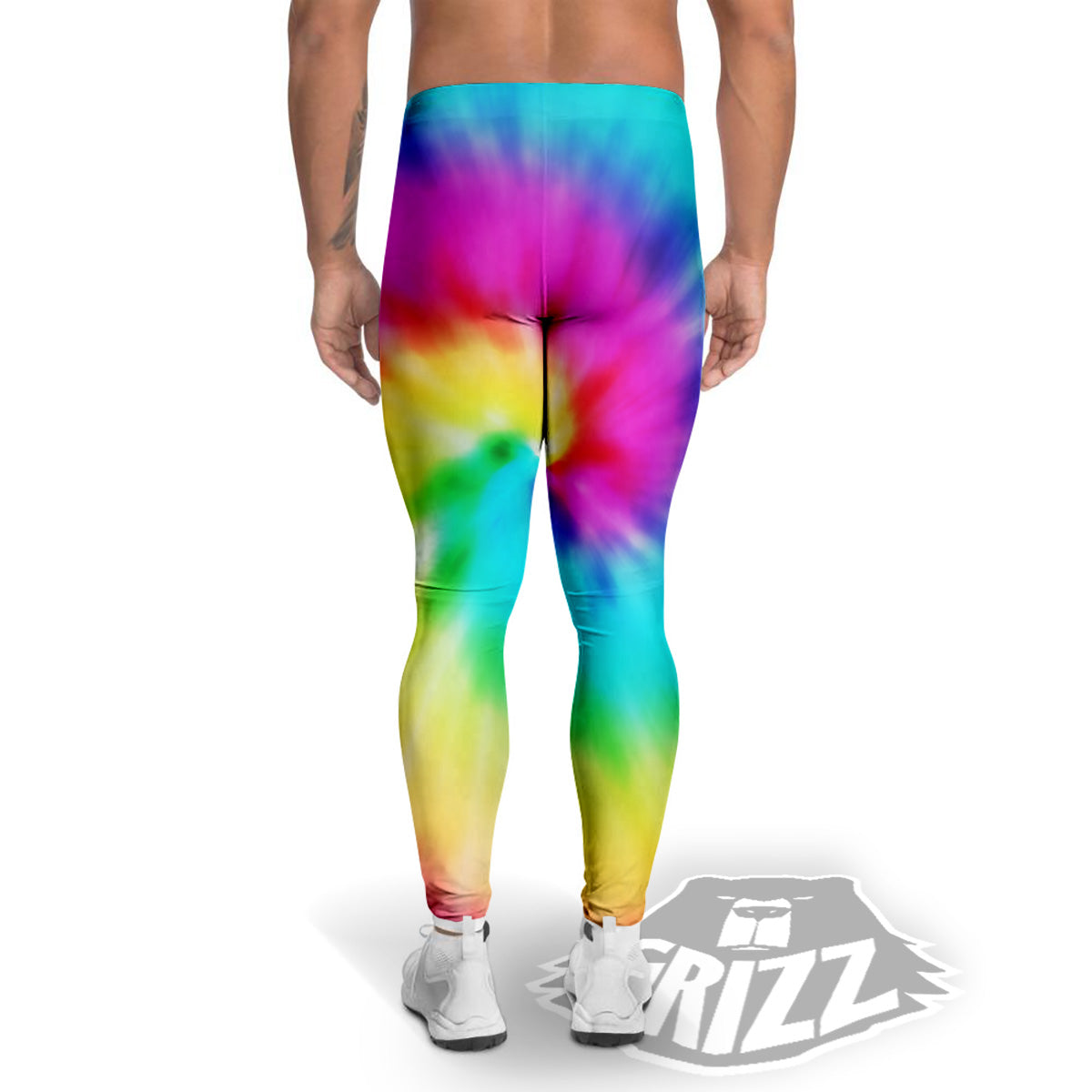 Tie Dye Blue Pink And Yellow Print Men's Leggings-grizzshop