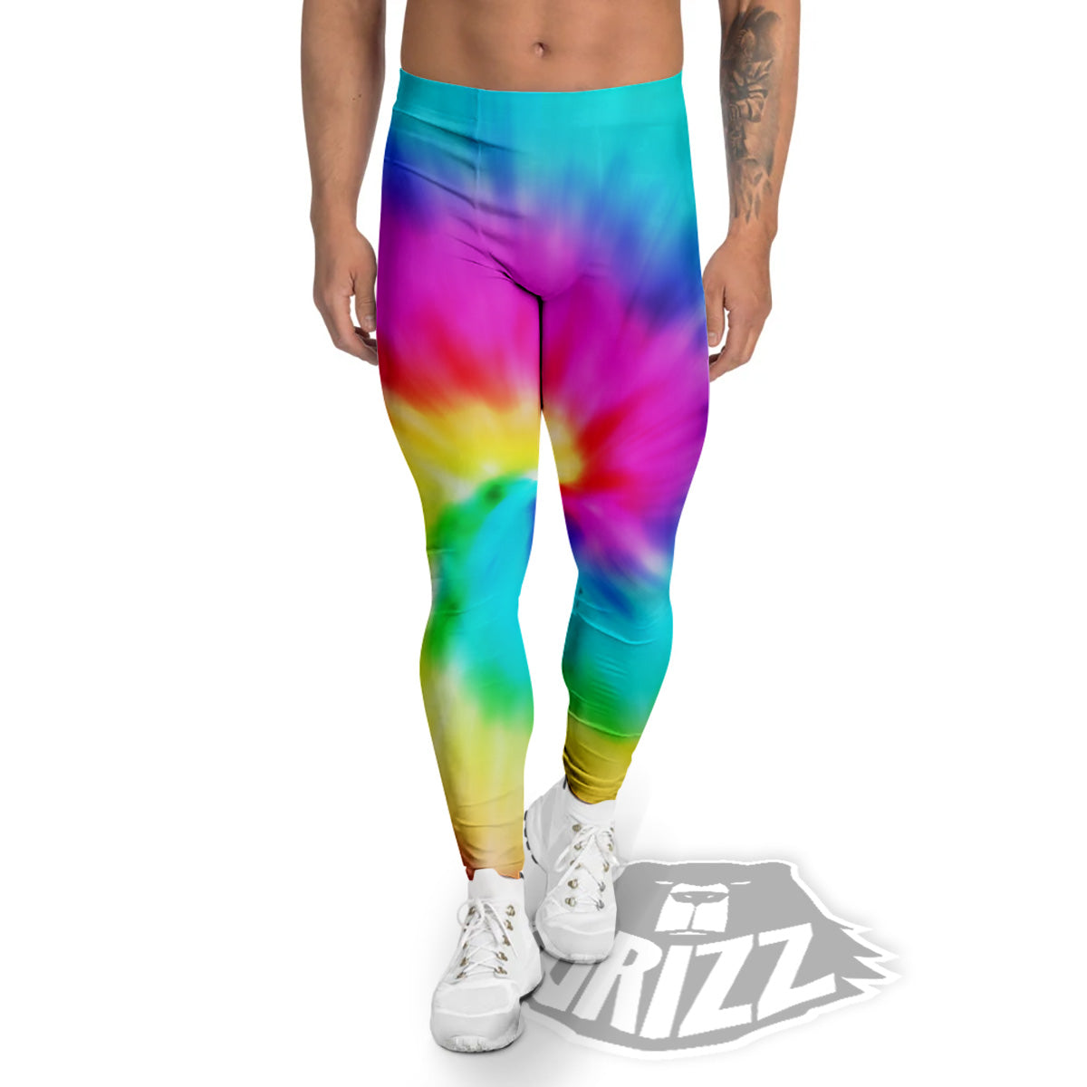 Tie Dye Blue Pink And Yellow Print Men's Leggings-grizzshop