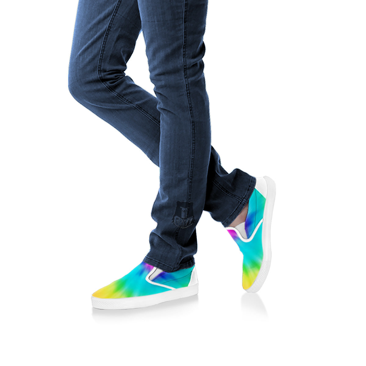 Tie Dye Blue Pink And Yellow Print White Slip On Shoes-grizzshop