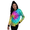 Tie Dye Blue Pink And Yellow Print Women's Bomber Jacket-grizzshop