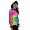 Tie Dye Blue Pink And Yellow Print Women's Bomber Jacket-grizzshop